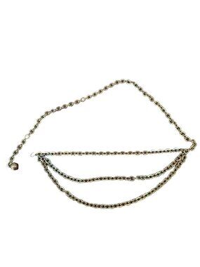 VTG Womens 3 Tier Chain Belt Heavy Gold Triple Layer Adjust to 36"